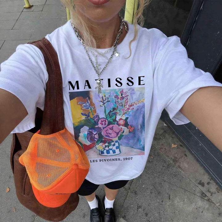 Damen T-Shirt mit künstlerischem Grafikdruck und lässigem Schnitt Drune