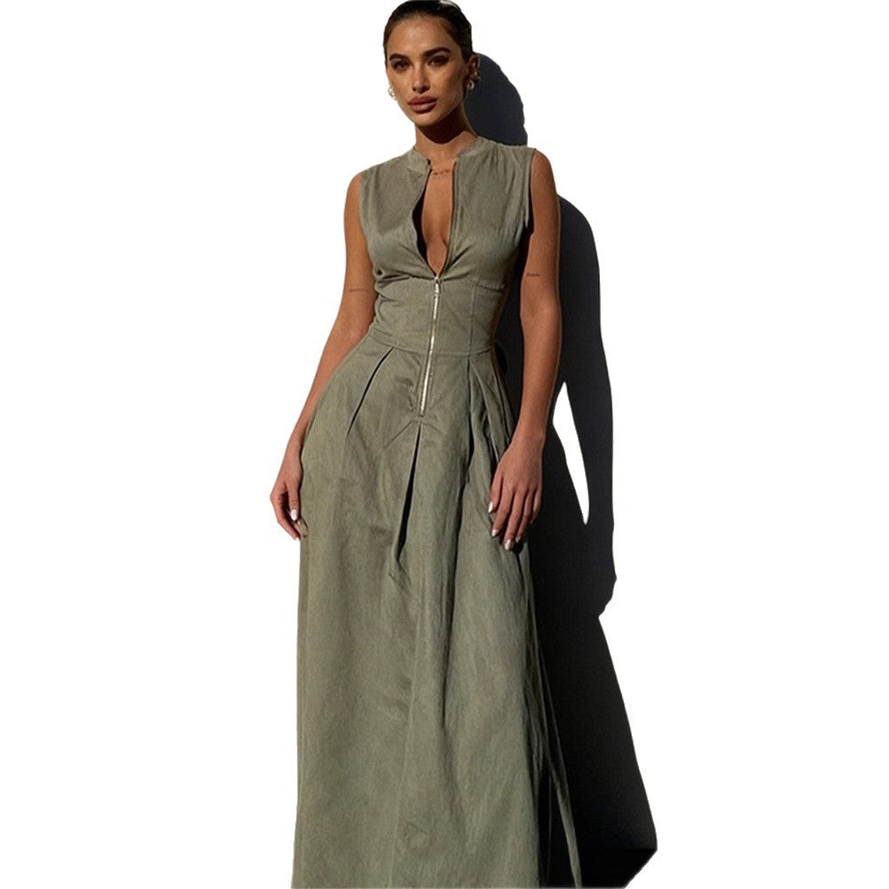 Damen elegantes Sommerkleid mit hochwertigem Reißverschluss und schwingendem Saum Drune