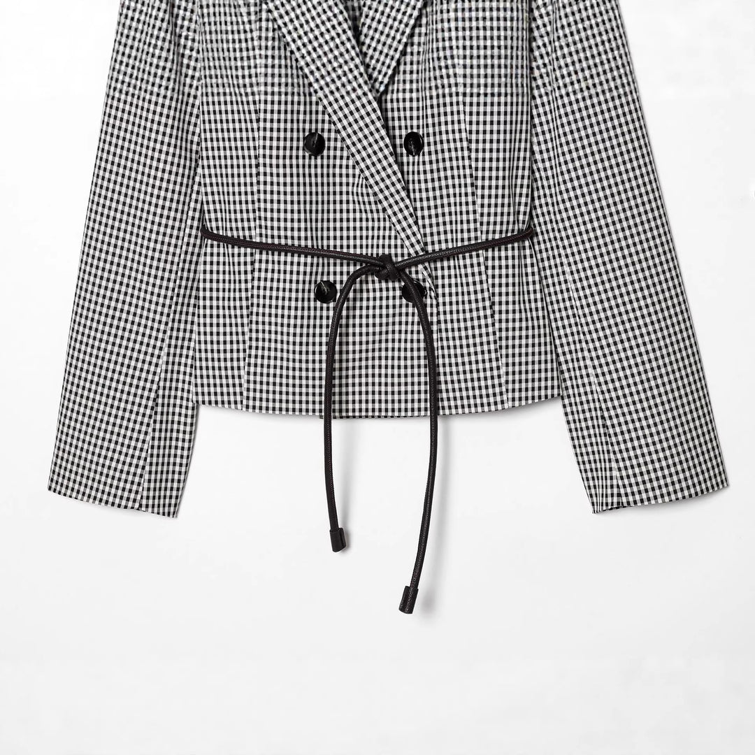 Damen nan taillierter Doppelreiher-Blazer mit Tunnelzug und Kordelbindegürtel Drune
