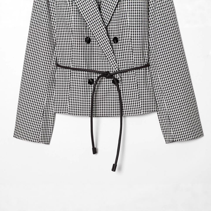 Damen nan taillierter Doppelreiher-Blazer mit Tunnelzug und Kordelbindegürtel Drune