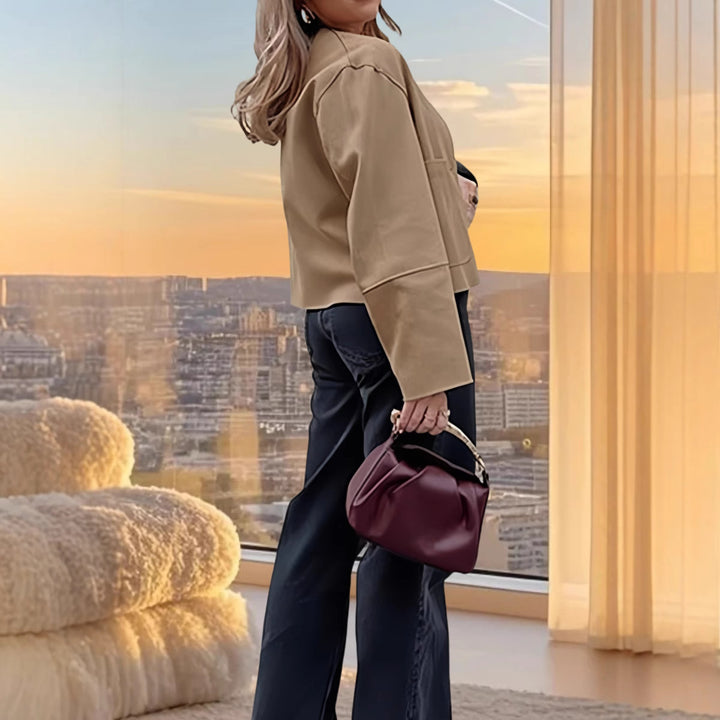 Damen modische Kurzjacke mit eleganten Knopfdetails und praktischen Taschen Drune