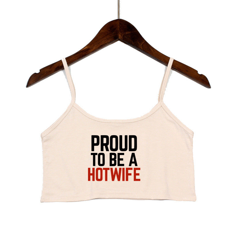 Damen Crop-Top mit modernen Schriftzügen und verstellbaren Trägern Drune