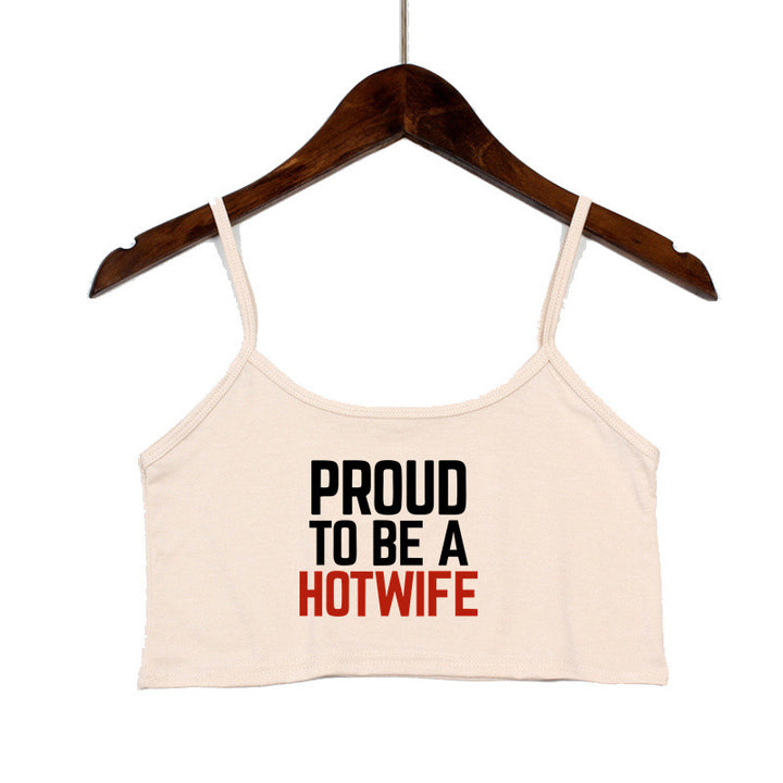 Damen Crop-Top mit modernen Schriftzügen und verstellbaren Trägern Drune