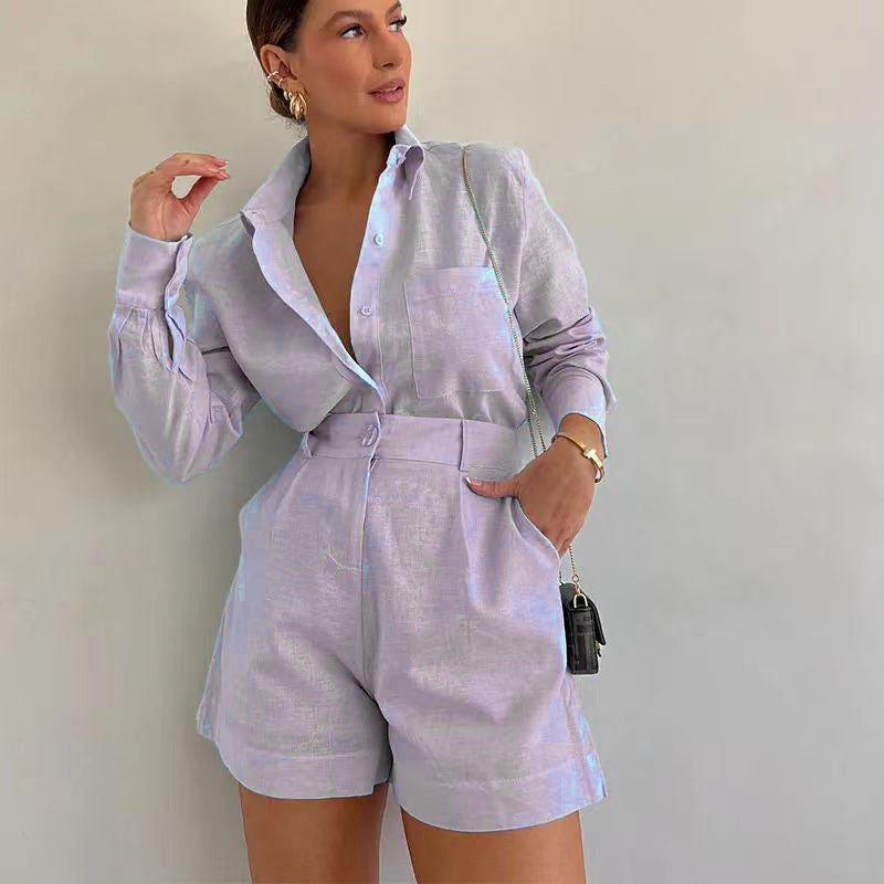 Damen Kurz-Overall mit eleganter Hemdblusen-Optik Drune