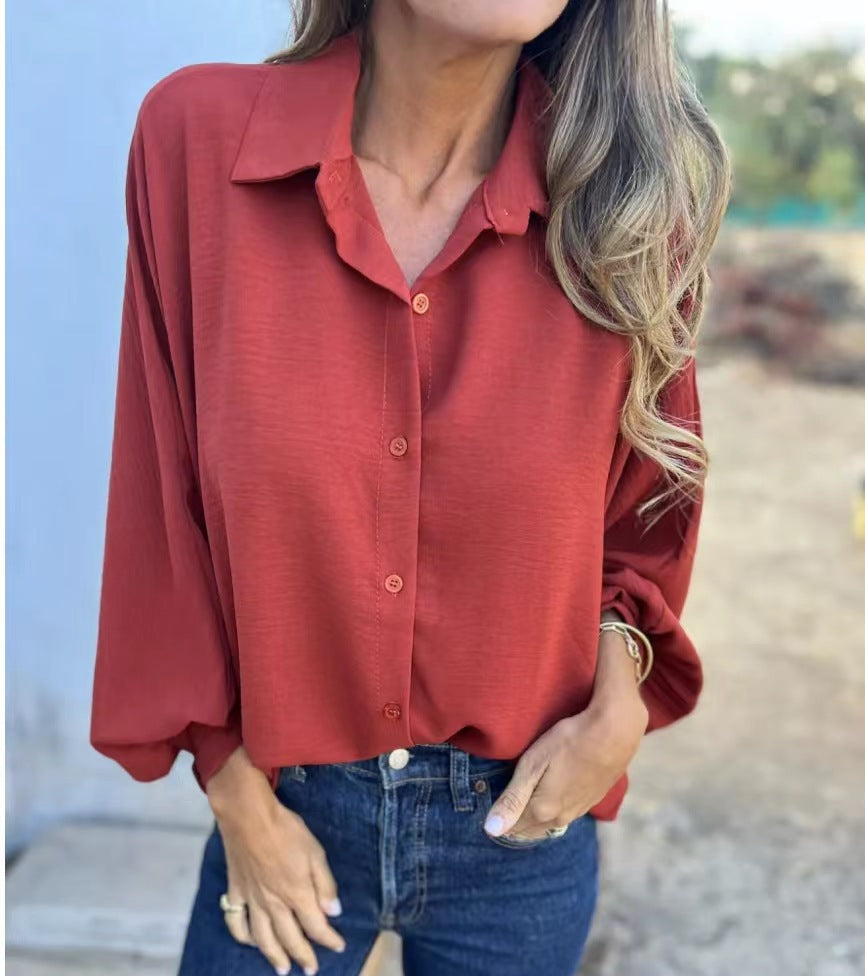 Damen Locker geschnittene Viskose-Hemdbluse mit Oversize-Schnitt und Ballonärmeln Drune