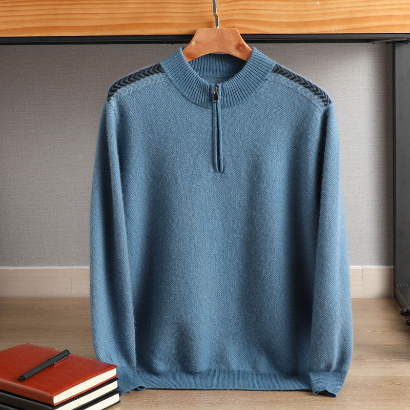 Herren Halbzip-Rollkragenpullover aus Kaschmir-Mix mit feiner Rippkante Drune