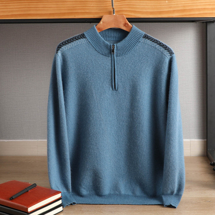Herren Halbzip-Rollkragenpullover aus Kaschmir-Mix mit feiner Rippkante Drune