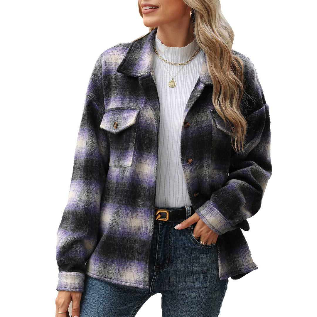 Damen Karierter Flanell Overshirt mit Brusttaschen und lässigem Schnitt Drune