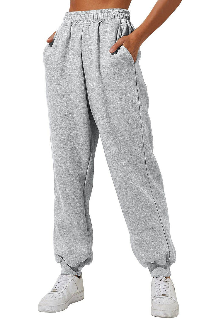 Damen nan weite High‑Waist Jogginghose mit soften Bügelfalten, elastischem Komfortbund und gerippten Knöchelbündchen Drune