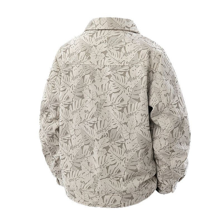 Herren Cord-Truckerjacke mit Jacquard-Blattmuster und Druckknopfleiste Drune