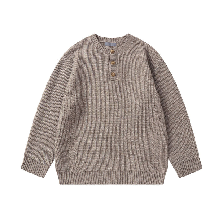 Unisex Strickpullover mit Henley-Knopfleiste und Zopfmuster Drune