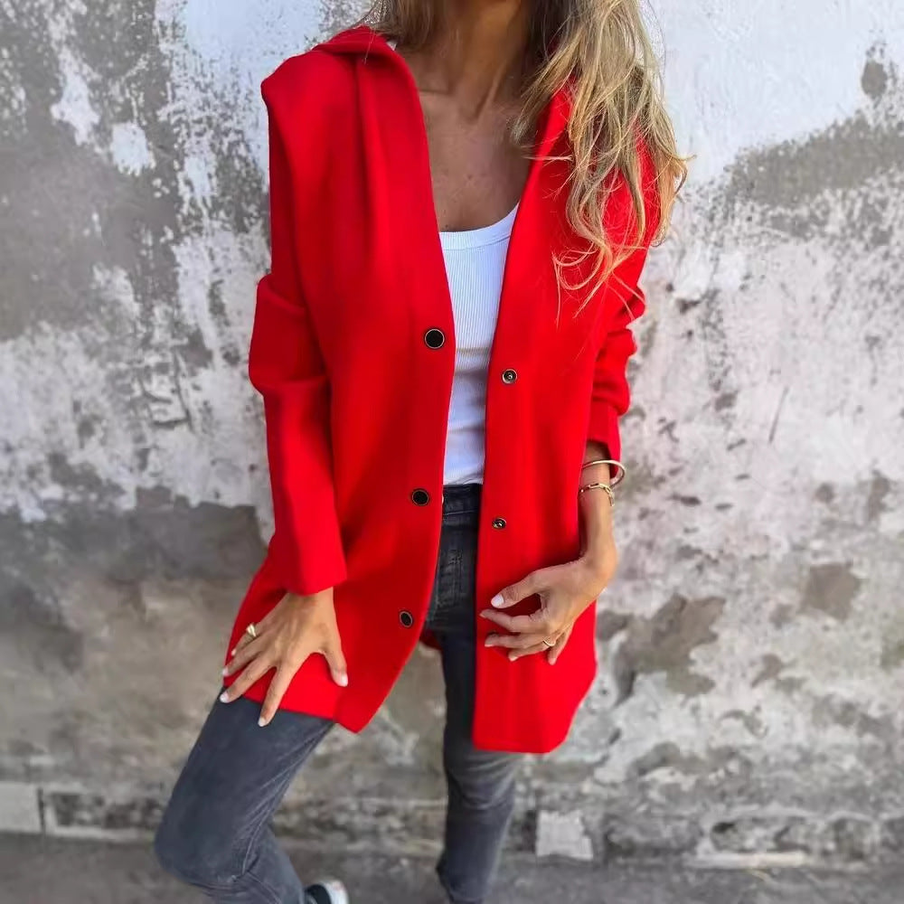 Damen nan Kapuzenmantel mittellanger Baumwollmix mit Druckknopfleiste und Eingrifftaschen Drune