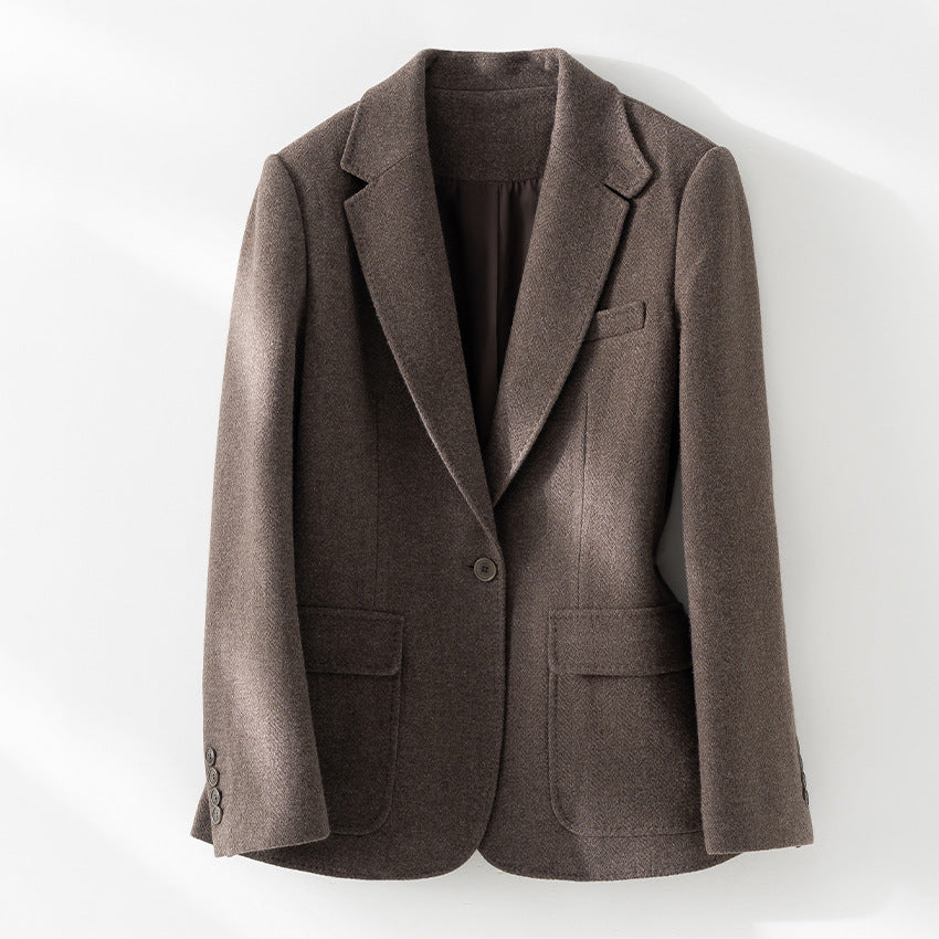 Damen Halbgefütterter Ein-Knopf-Wollmix-Blazer mit abgerundetem Saum Drune