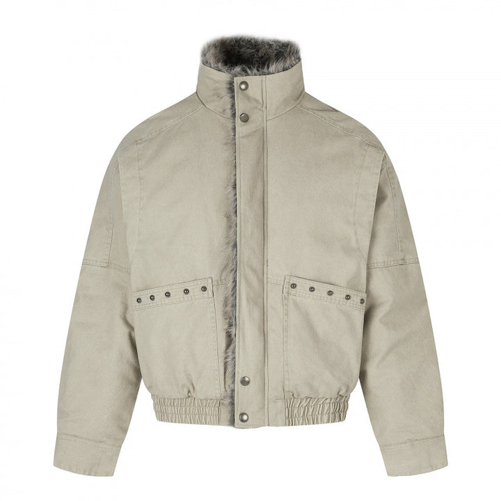 Damen Kurz geschnittene Cord‑Optik Blousonjacke mit Kunstfellfutter und hohem Stehkragen Drune