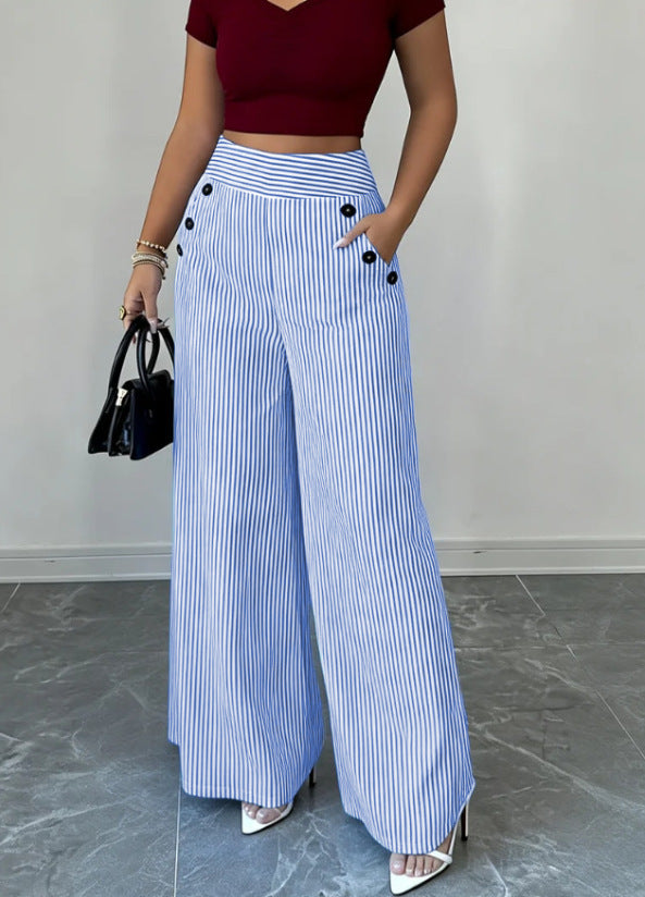 Damen nan hochgeschnittene Palazzo-Hose mit maritimen Knopfdetails und weitem Bein Drune