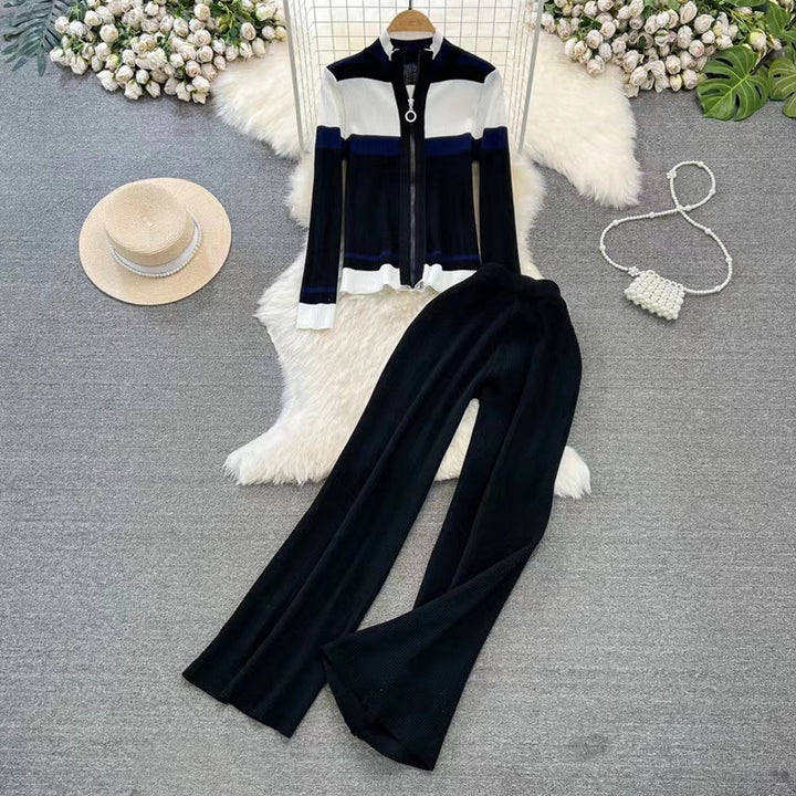 Damen sportliches Cardigan und Schlaghosen-Set Drune