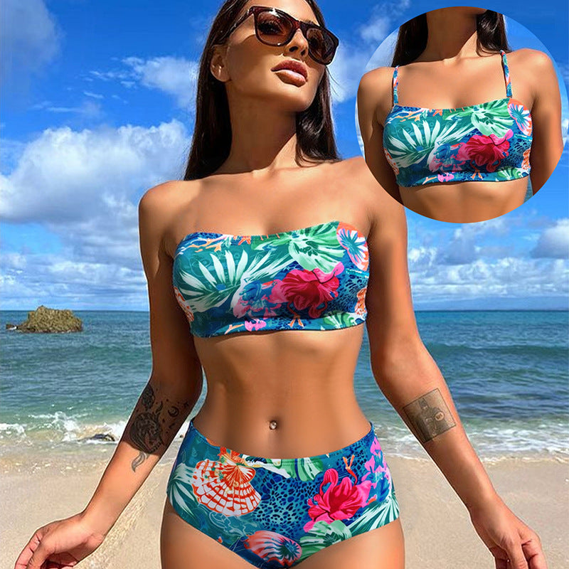 Damen Hochtailliertes Bikini-Set mit floralem Druck Drune
