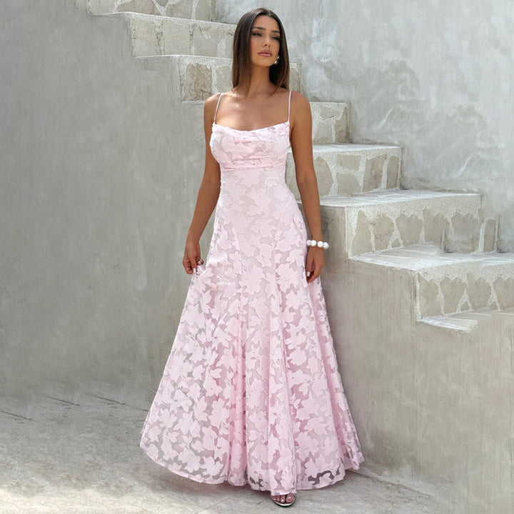 Damen Maxikleid mit floralem Spitzenmuster und schwingendem Rock Drune