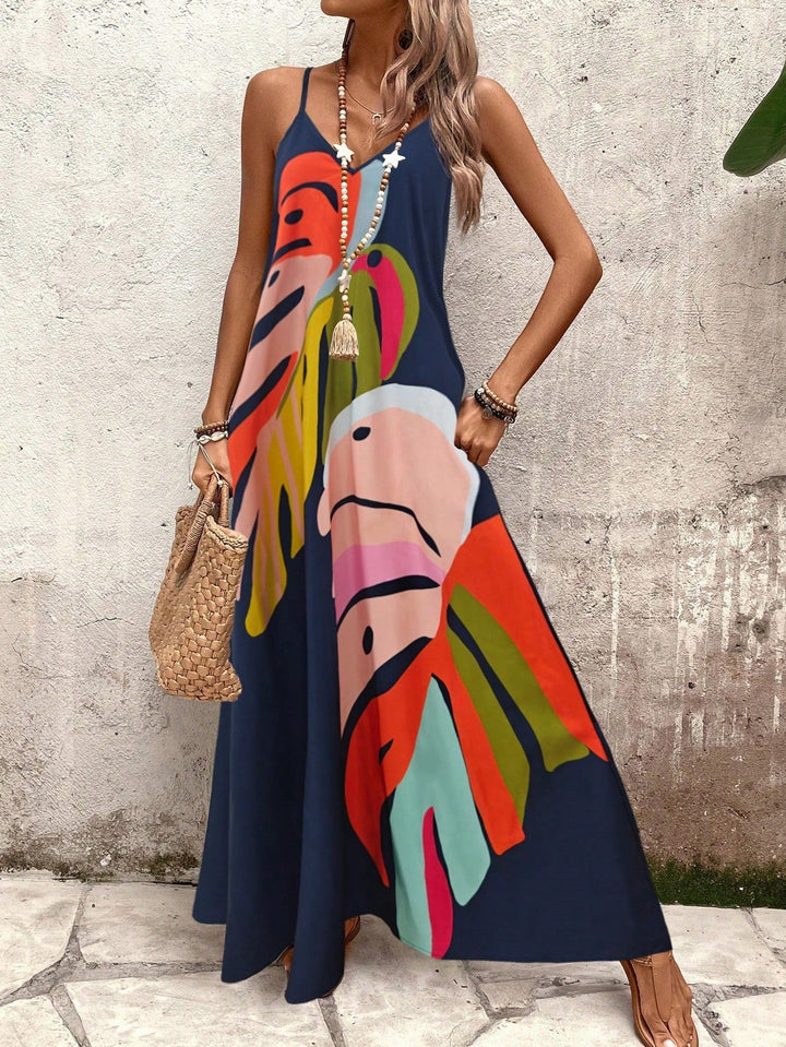 Damen Sommerliches Maxikleid mit buntem Blattdruck Drune