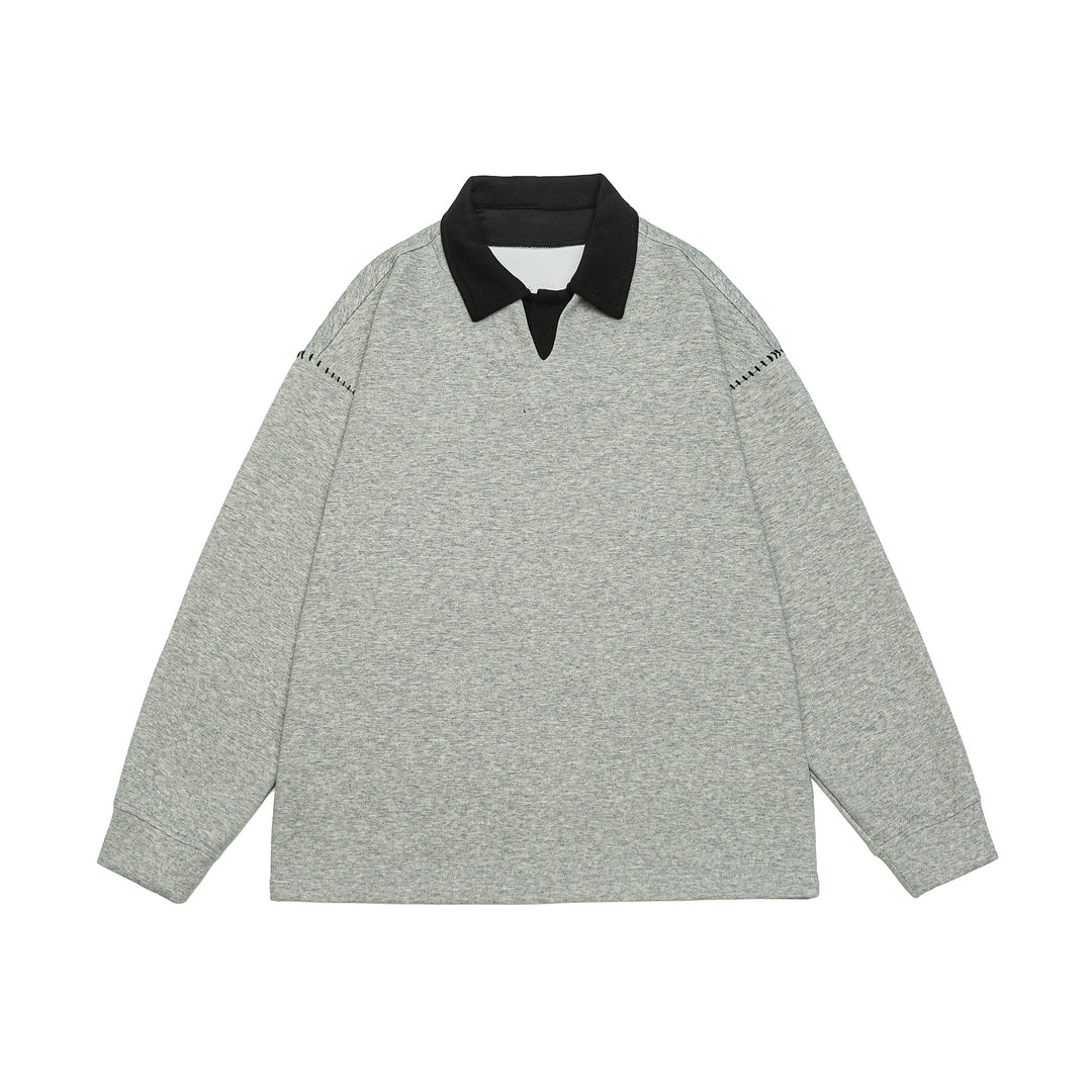 Unisex Oversize Polokragen-Sweatshirt mit Kontrastkragen und Zierperforation Drune