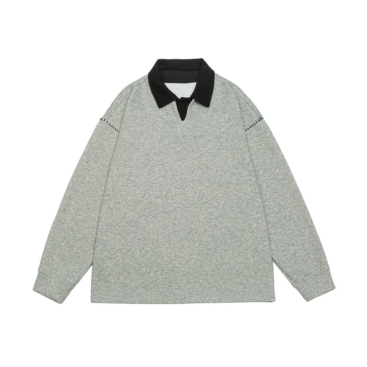 Unisex Oversize Polokragen-Sweatshirt mit Kontrastkragen und Zierperforation Drune