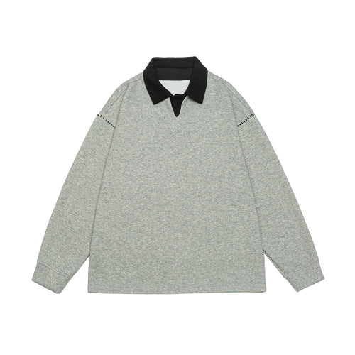Unisex Oversize Polokragen-Sweatshirt mit Kontrastkragen und Zierperforation Drune
