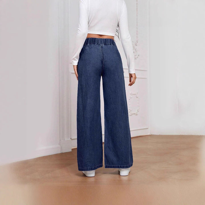 Damen weite High-Waist Jeans mit elastischem Bund und elegantem Schnitt Drune
