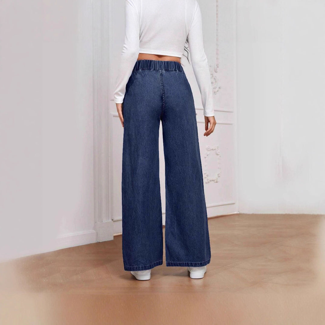 Damen nan High‑Waist Weite-Jeans mit elastischem Bund und ausgestelltem Bein Drune