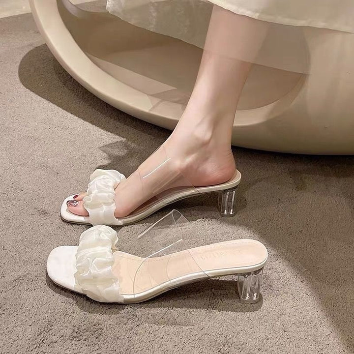 Damen Transparente Mules mit Rüschen-Detail und klarem Absatz Drune