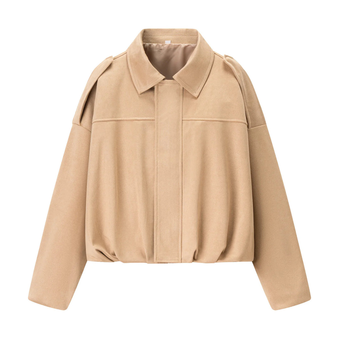 Damen nan cropped Boxy-Blouson mit Hemdkragen, verdeckter Frontleiste und elastischem Saum Drune