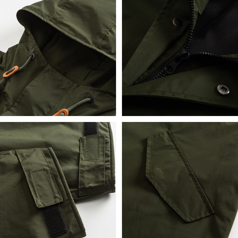 Unisex Oversize Wind- und Wasserdichter Parka mit Kapuze und Fischschwanz-Saum Drune
