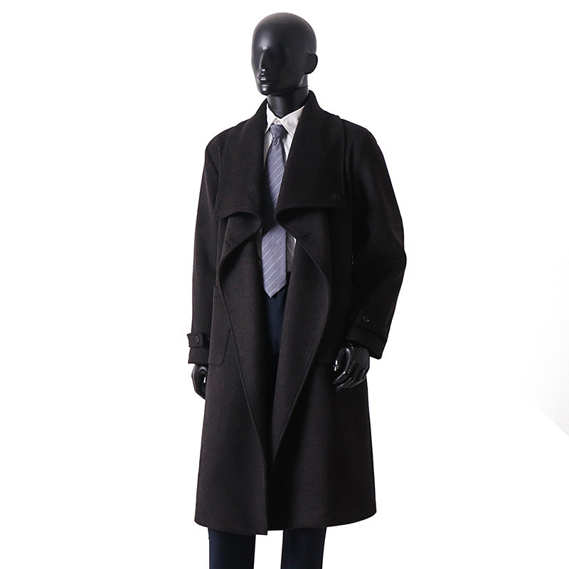 Herren Eleganter Langmantel aus Wollmix mit großzügigem Schalkragen und Krempelmanschetten Drune