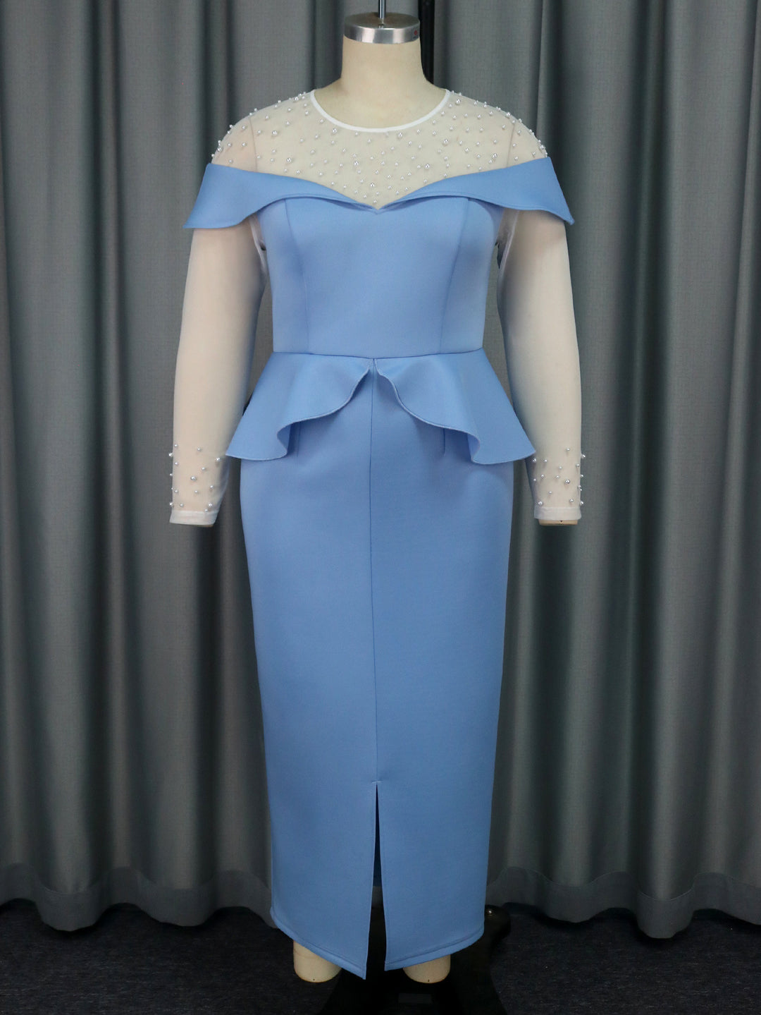 Damen elegantes Midi-Kleid mit schulterfreiem Design und Rüschenelement Drune