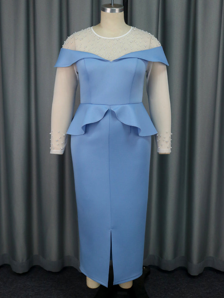 Damen elegantes Midi-Kleid mit schulterfreiem Design und Rüschenelement Drune