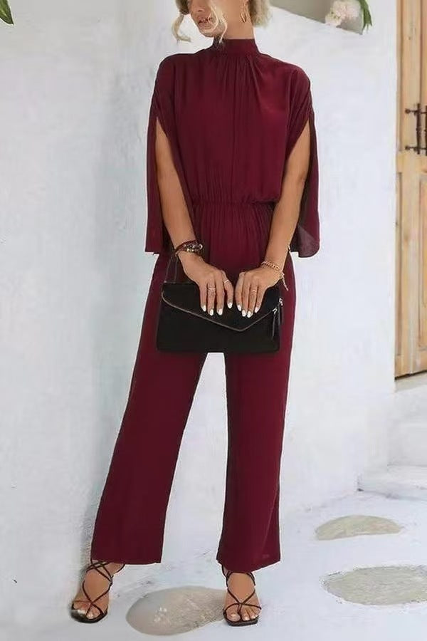 Damen eleganter Jumpsuit mit weitem Bein und Chiffon-Ärmeln Drune