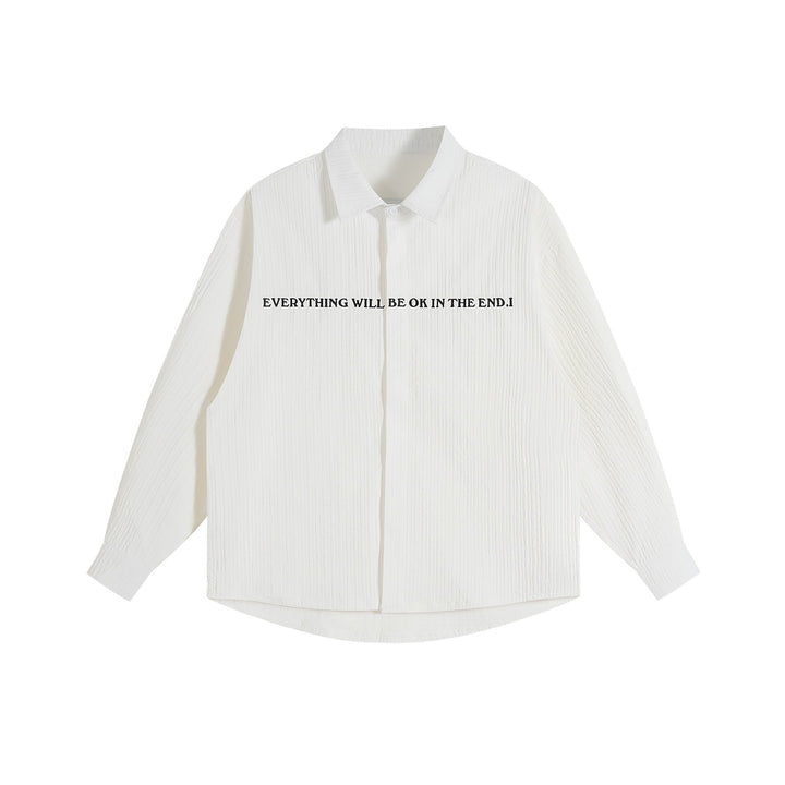 Unisex Oversize Textur-Hemdjacke mit verdeckter Knopfleiste und Statement-Stickerei Drune
