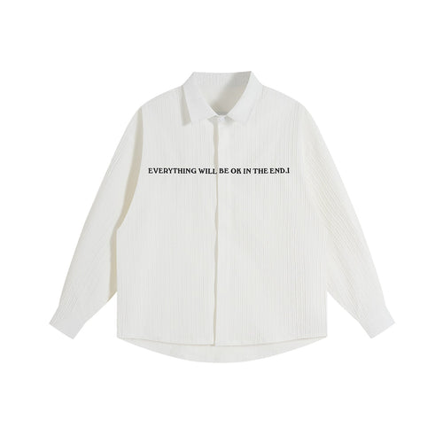 Unisex Oversize Textur-Hemdjacke mit verdeckter Knopfleiste und Statement-Stickerei Drune