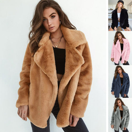 Damen elegante Fake-Fur Jacke mit weichem Kragen und lässigem Schnitt Drune