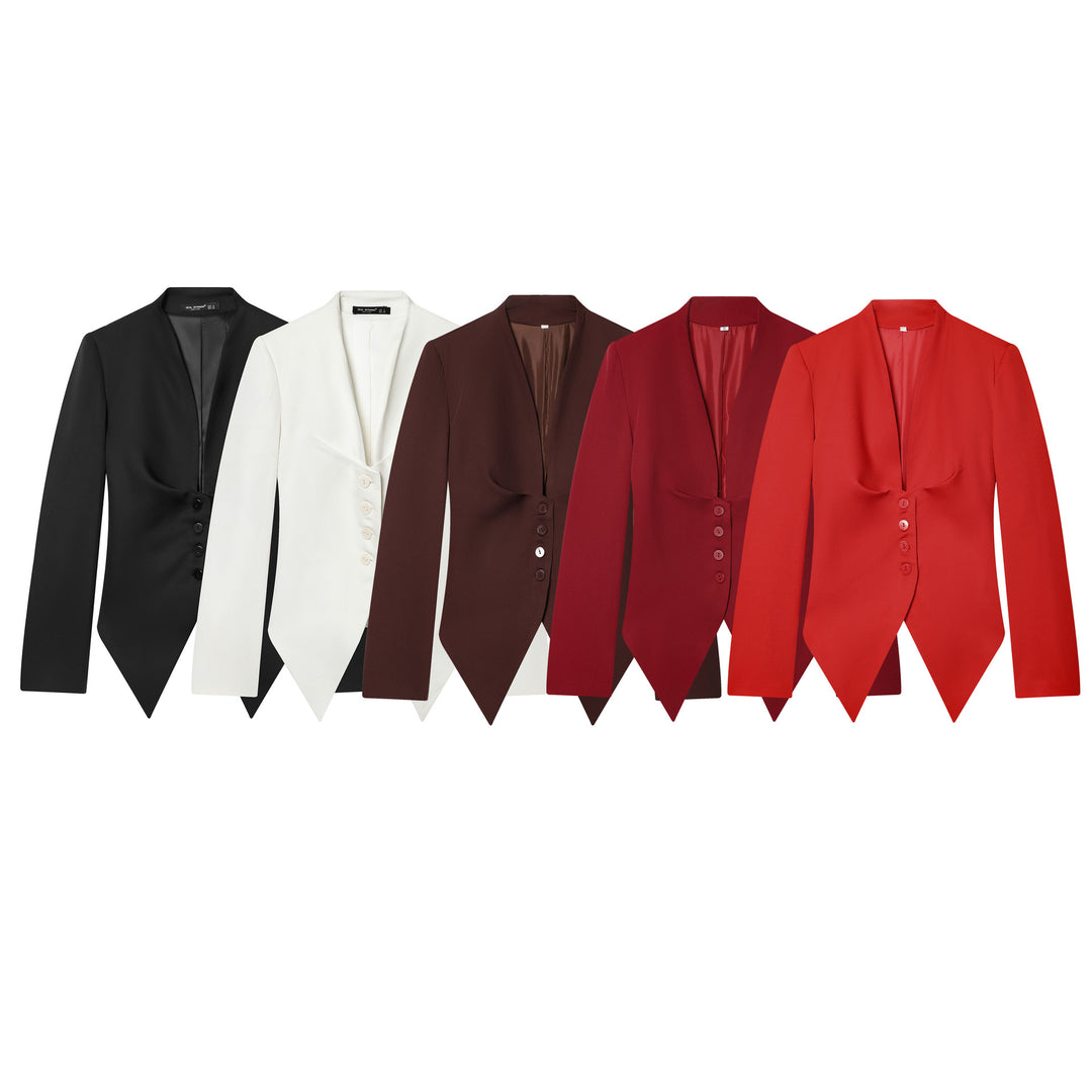 Damen nan taillierter Blazer mit Schalkragen, figurbetonter Knopfleiste und spitz zulaufendem Zipfelsaum Drune