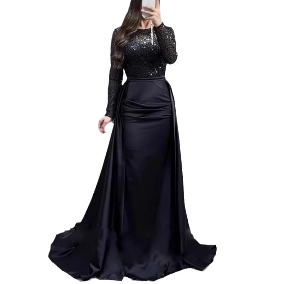 Damen Glamouröses Abendkleid mit funkelnden Perlen und fließendem Rock Drune