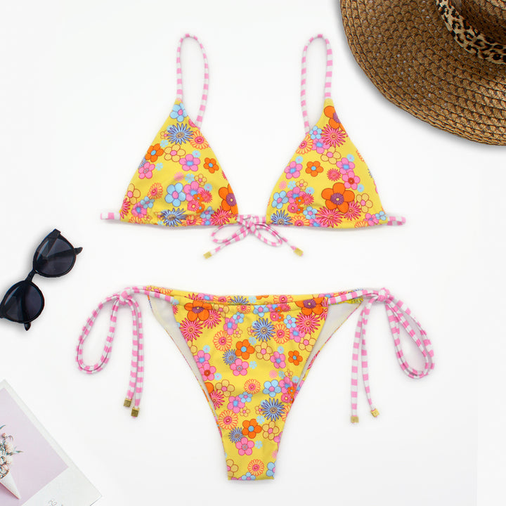 Damen Blumenmuster Triangel-Bikini mit verstellbaren Bindebändern Drune