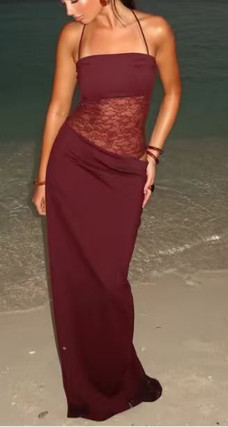 Damen nan Bandeau-Maxikleid mit transparentem Spitzenkorsett und knotbaren Spaghettiträgern Drune