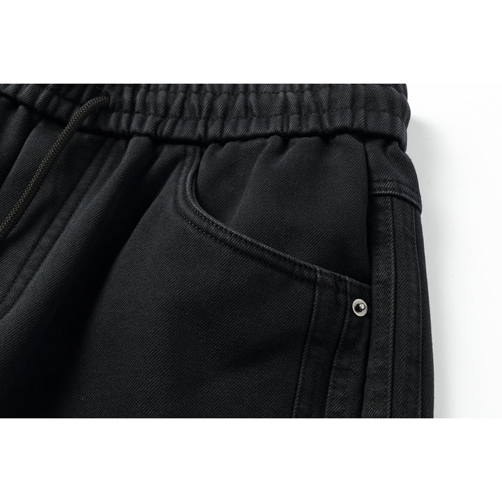 Damen Weite hochgeschnittene Jeanshose mit elastischem Bund, Kordelzug und Ziernähten Drune
