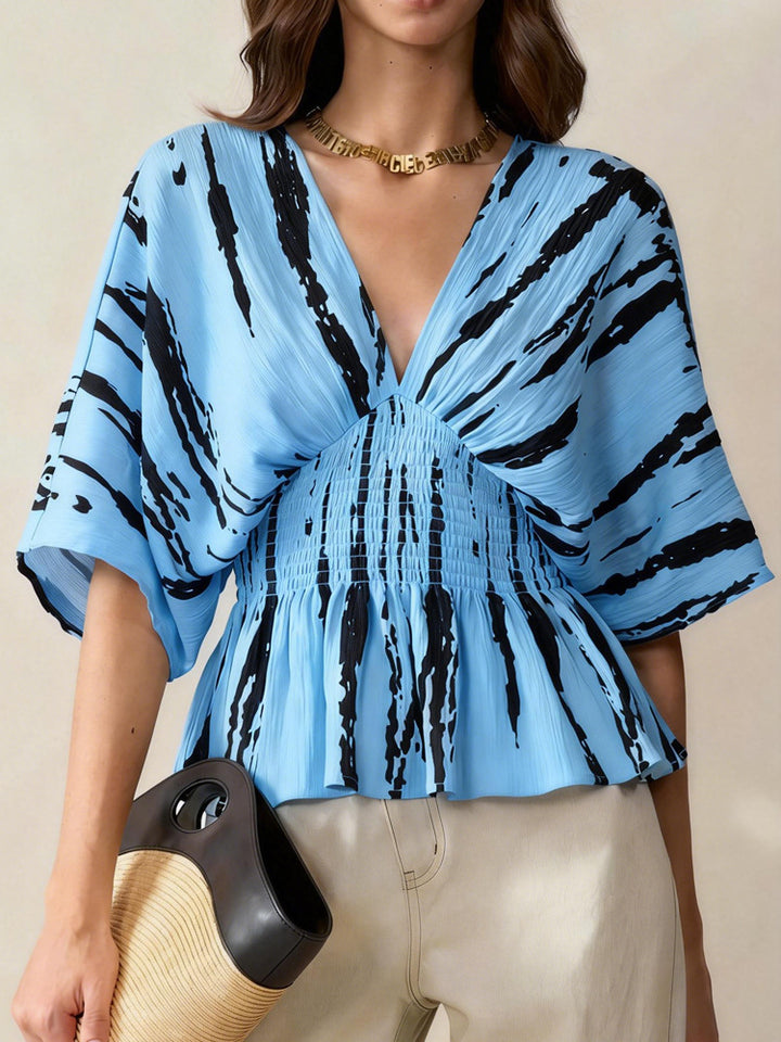 Damen V-Ausschnitt Bluse mit weitem Schnitt und Raffung Drune