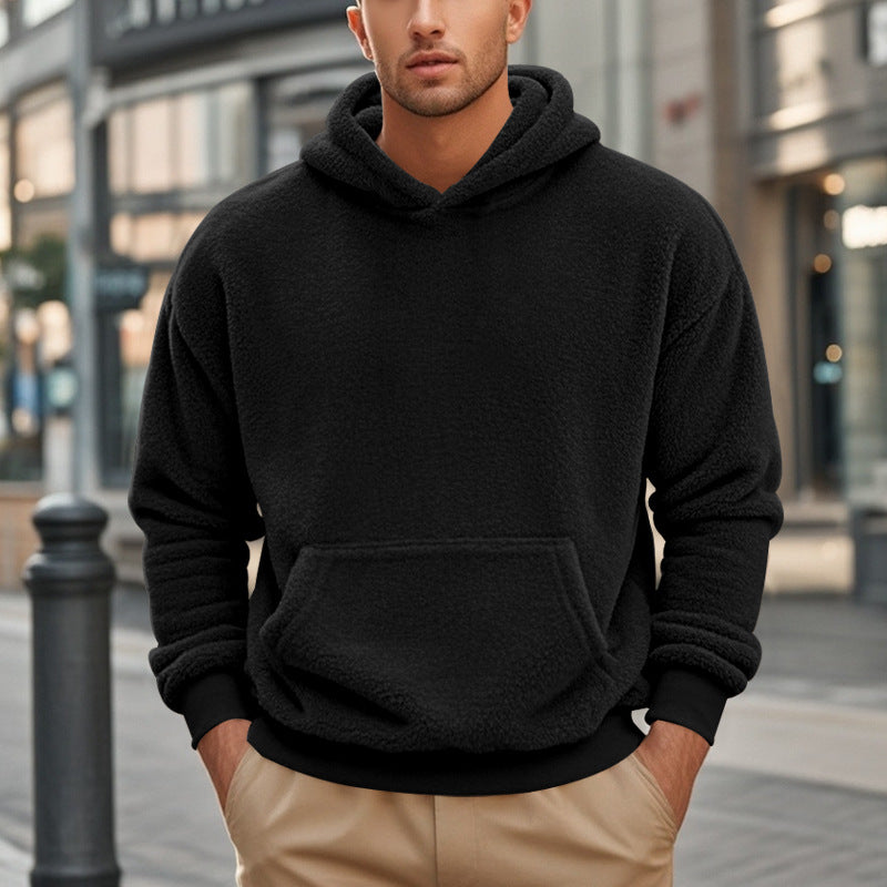 Herren Sherpa-Kapuzenpullover im Teddy-Fleece mit Kängurutasche und Rippbündchen Drune