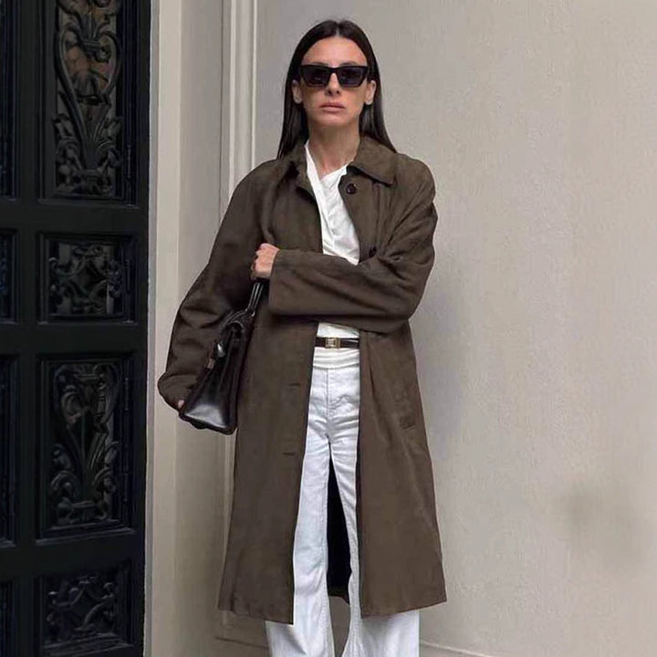 Damen Modische Trenchcoat Jacke mit lässigem Schnitt und praktischen Taschen Drune