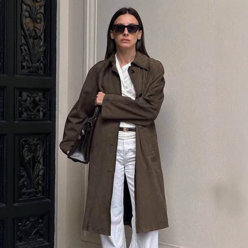Damen Modische Trenchcoat Jacke mit lässigem Schnitt und praktischen Taschen Drune