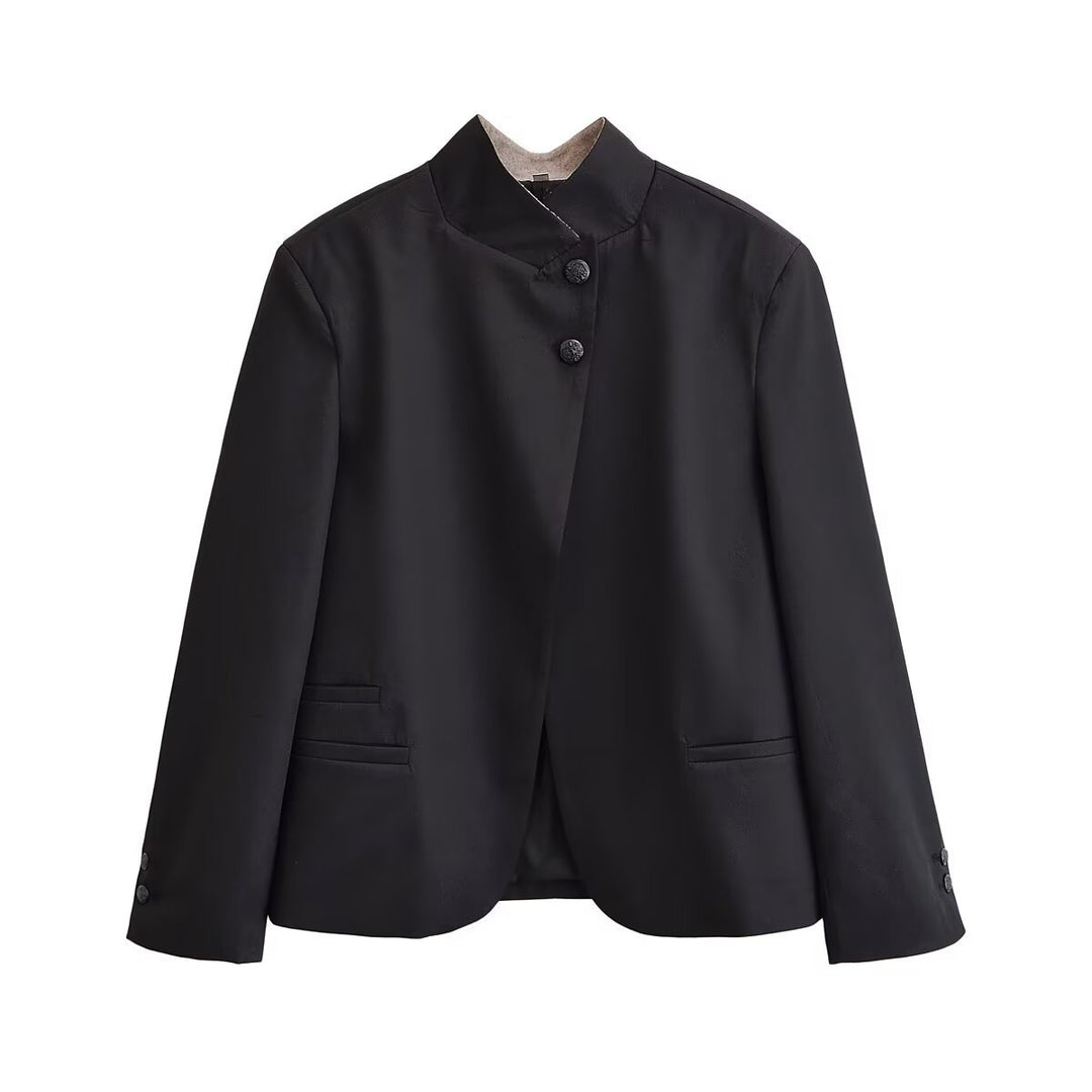 Damen Kurzblazer mit Stehkragen und asymmetrischer Knopfleiste Drune