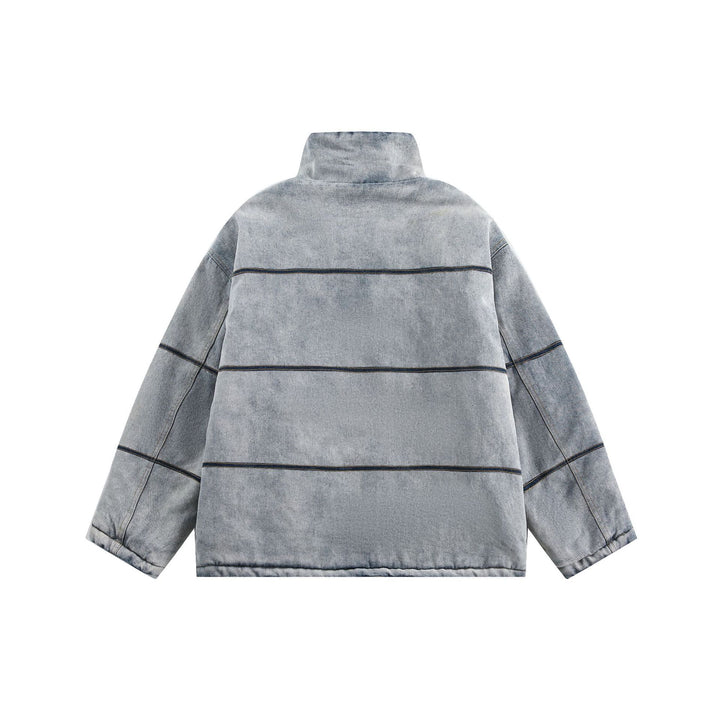 Unisex Boxy wattierte Denim-Optik Übergangsjacke mit hohem Stehkragen Drune