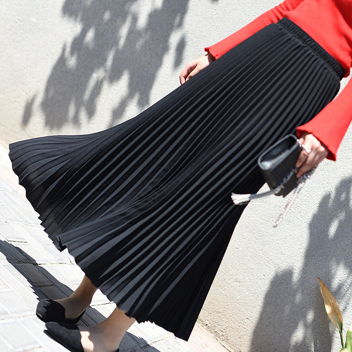 Damen Plissierter Midi-Rock mit elastischem Bund und elegantem Fall Drune